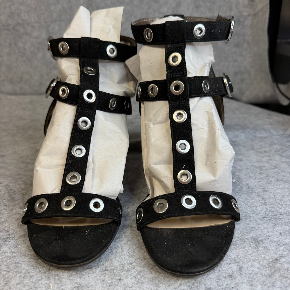 Sam & Libby Womens Black Grommet Multi Strap Block Heel Sandals Size 7.5